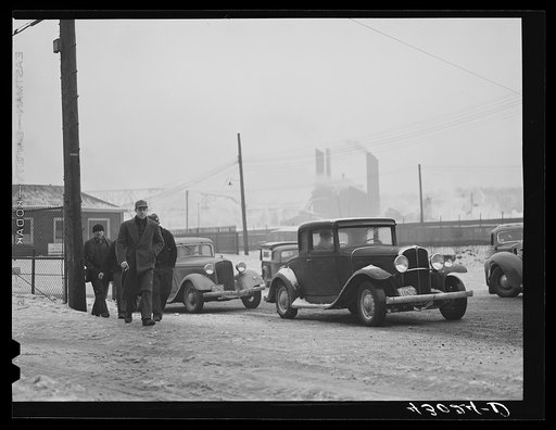 Men going home from work at the steel mill in Midland, Pennsylvania