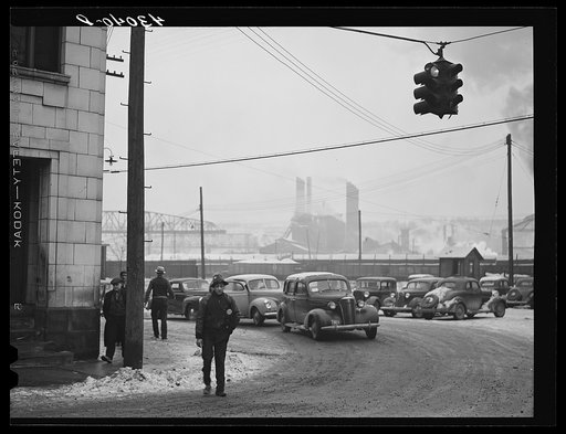 Going home from work at the steel mill in Midland, Pennsylvania