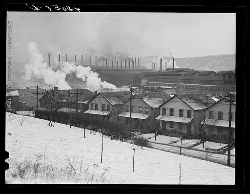 Workers' houses and the Pittsburgh Crucible Steel Corporation in Midland, Pennsylvania