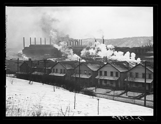 Untitled photo, possibly related to: Workers' houses and the Pittsburgh Crucible Steel Corporation in Midland, Pennsylvania