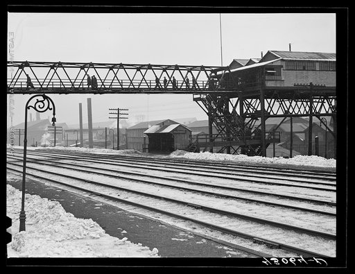 The end of the afternoon shift at the Jones and Laighlin Steel Corporation. Aliquippa, Pennsylvania