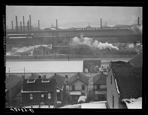 Houses and steel mills in Aliquippa, Pennsylvania