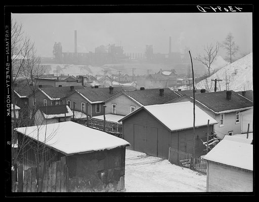 Untitled photo, possibly related to: Street in Aliquippa, Pennsylvania with the Jones and Laughlin Steel Corporation in the background