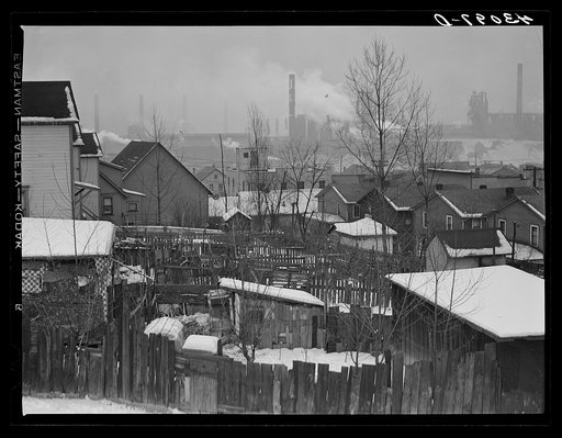 Backyards in Aliquippa, Pennsylvania and the Jones and Laughlin Steel Corporation in the background