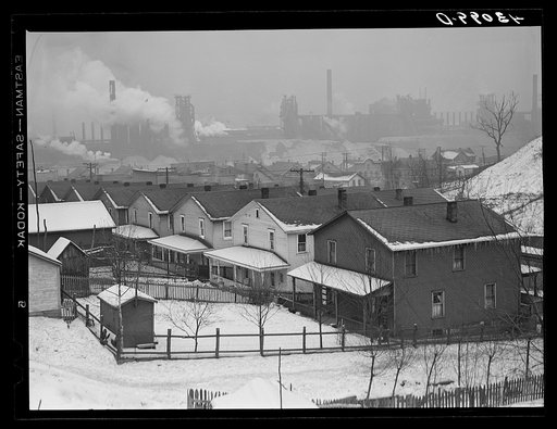 Street in Aliquippa, Pennsylvania with the Jones and Laughlin Steel Corporation in the background