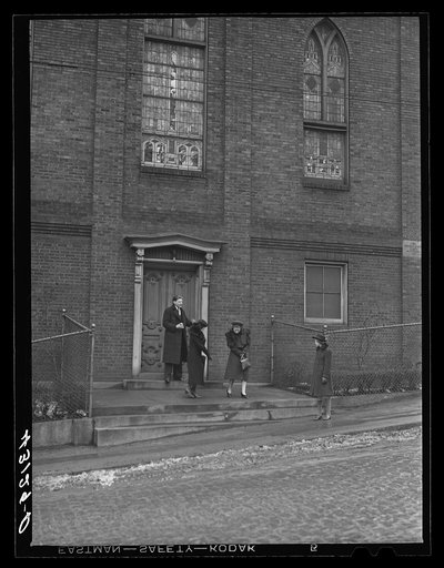 Untitled photo, possibly related to: After the services in a Hungarian church in Pittsburgh, Pennsylvania