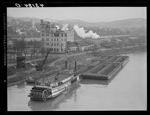 Coal barges along Ohio River at Rochester, Pennsylvania