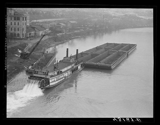 Coal barges on Ohio River at Rochester, Pennsylvania