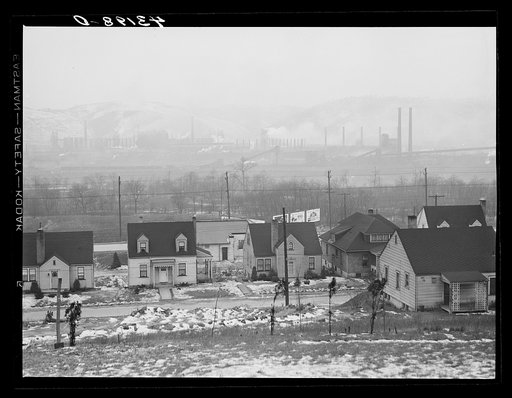 Houses in Baden, Pennsylvania. In the background is the Jones and Laughlin Steel Plant across the river in Aliquippa
