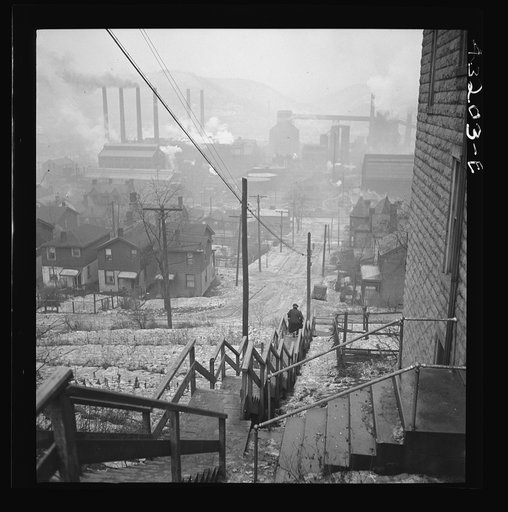 Untitled photo, possibly related to: Long stairway in mill district of Pittsburgh, Pennsylvania