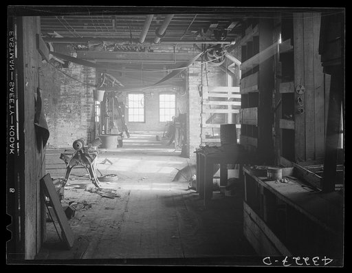 Interior of shut-down Olive Stove Works, Rochester, Pennsylvania. The company is now in the hands of receivers