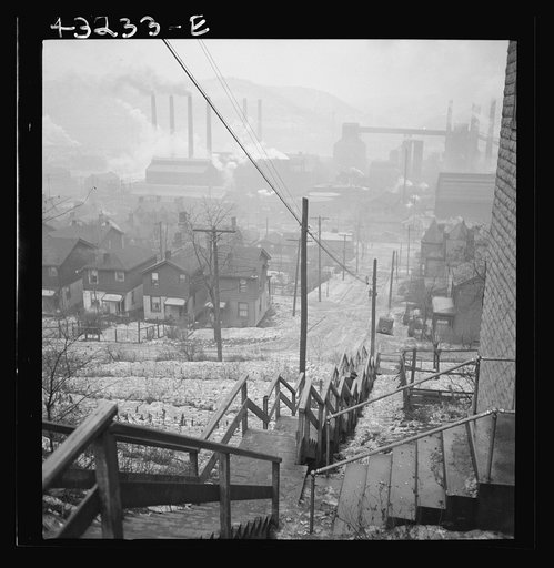Untitled photo, possibly related to: Long stairway in mill district of Pittsburgh, Pennsylvania