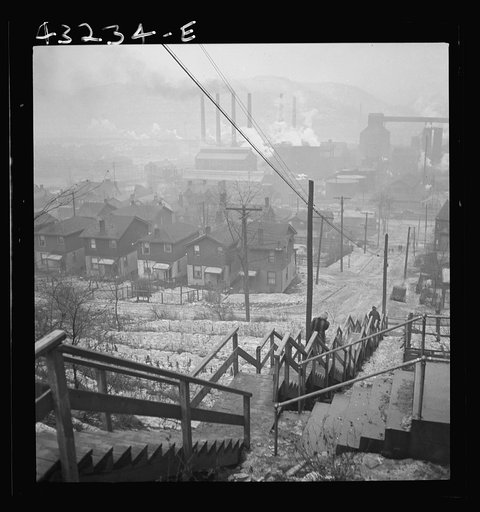 Untitled photo, possibly related to: Long stairway in mill district of Pittsburgh, Pennsylvania