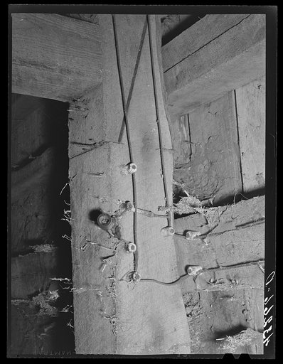 Wiring inside barn on farm near Rockville, Maryland