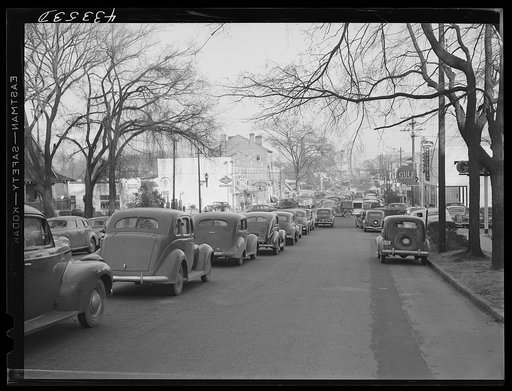 A street in Fayetteville, North Carolina about 4:30 p.m. when workers are coming out of Fort Bragg, North Carolina