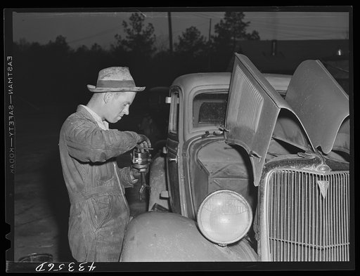 A major motor repair job at one of the settlements of workers from Fort Bragg. Near Manchester, North Carolina