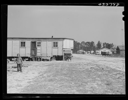 A large homemade trailer in a settlement of workers from Fort Bragg, near Manchester, North Carolina