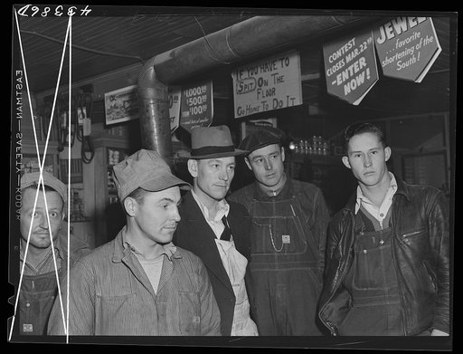 Migratory construction workers in a general store near Fort Bragg, North Carolina