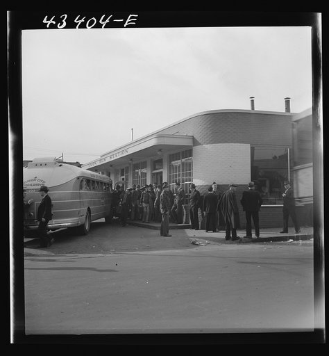 Untitled photo, possibly related to: Crowds outside the bus station in Fayetteville, North Carolina