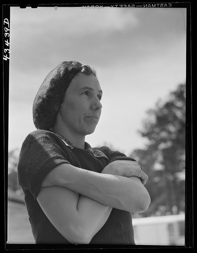 Wife of a construction worker from Camp Croft. They live in a trailer camp near Spartanburg, South Carolina
