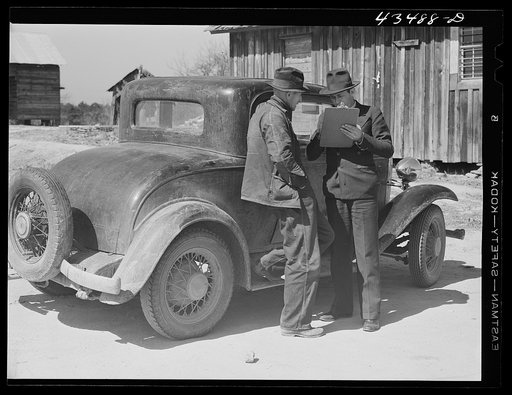 FSA (Farm Security Administration) representative interviewing a farmer who must move out of the Camp Croft area. Whitestone, South Carolina