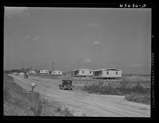 Prefabricated houses being constructed near Pacolet, South Carolina, by the FSA (Farm Security Administration) for farmers moved out of the Camp Croft area region