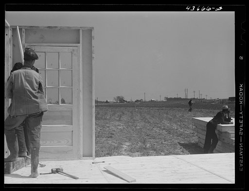 Assembling walls on prefabricated house at the FSA (Farm Security Administration) project in Pacolet, South Carolina for farmers moved out of the Camp Croft area
