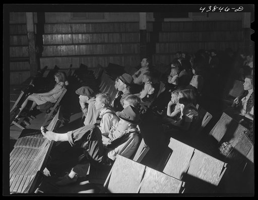 School teachers in Centralhatchee, Georgia, have organized movies in the school auditorium for those who can't get to town. Heard County, Georgia