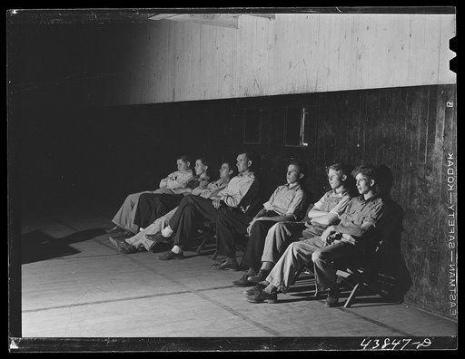 School teachers in Centralhatchee, Georgia, have organized movies in the school auditorium for those who can't get to town. Heard County, Georgia