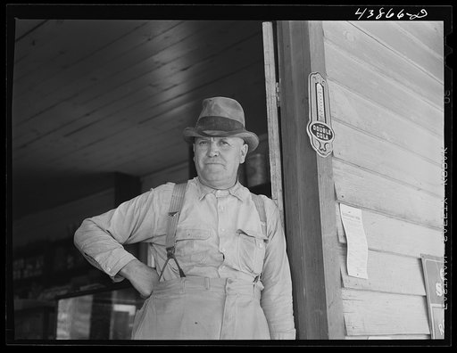 Untitled photo, possibly related to: Mr. L.L. Cook, long time resident of Heard County, runs a gas station in the once prosperous town of Texas, Georgia