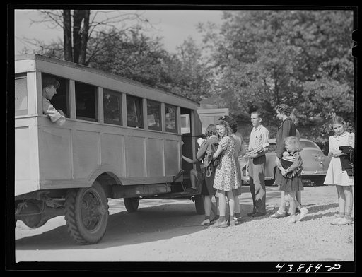 Schoolchildren and bus. Franklin, Heard County, Georgia