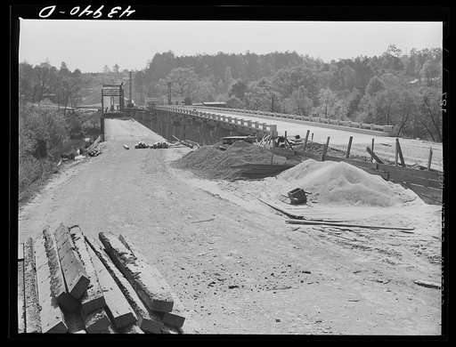 The first paved highway to be built through Heard County. The old bridge at Franklin has not yet been torn down. Franklin, Heard County, Georgia