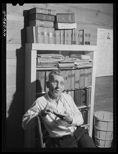 Untitled photo, possibly related to: Mr. J. H. Parham, barber and notary public, in his shop in Centralhatchee, Heard County, Georgia