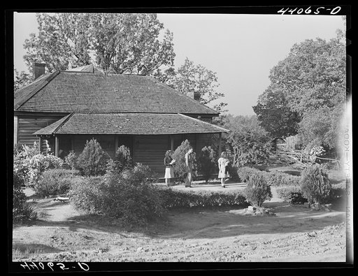 Untitled photo, possibly related to: Three of the children of Lemuel Smith, FSA (Farm Security Administration) borrower, waiting outside their house for the school bus. Carroll County, Georgia