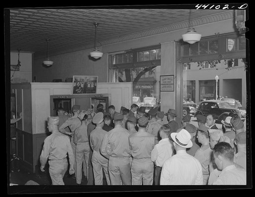The crowded bus terminal in Columbus, Georgia. Soldiers flock the station going away for weekends