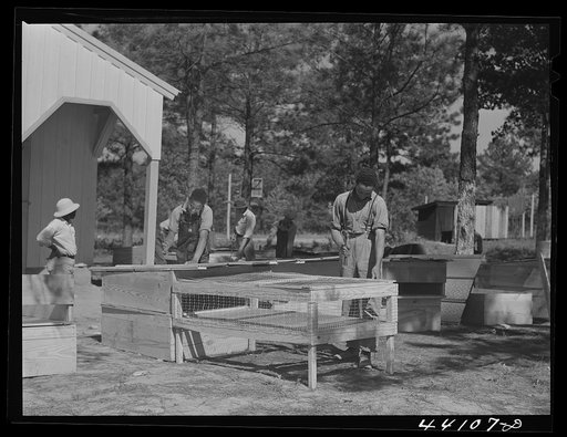 Untitled photo, possibly related to: Building brooders as a part of the Food for Defense program of FSA (Farm Security Administration) at the Jones Central High School in Greene County, Georgia