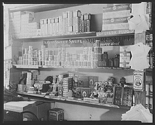 The snuff shelf in the Jarrell store in Penfield. Greene County, Georgia