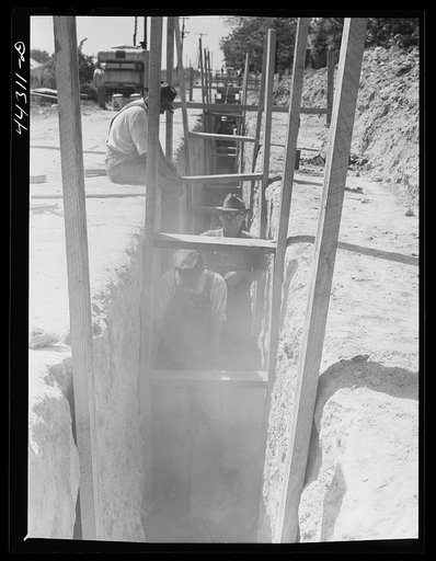 Untitled photo, possibly related to: Constructing a sewer in Union Point. Greene County, Georgia