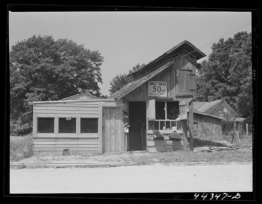 A shoe repair shop, recently constructed, in Childersburg, Alabama