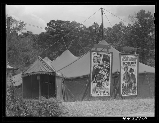 This movie tent opened with great expectations but closed down three days later for lack of attendance. At Kymulga, near Childersburg, Alabama. Kymulga is the closest village to the powder plant