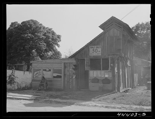 Untitled photo, possibly related to: A shoe repair shop, recently constructed, in Childersburg, Alabama