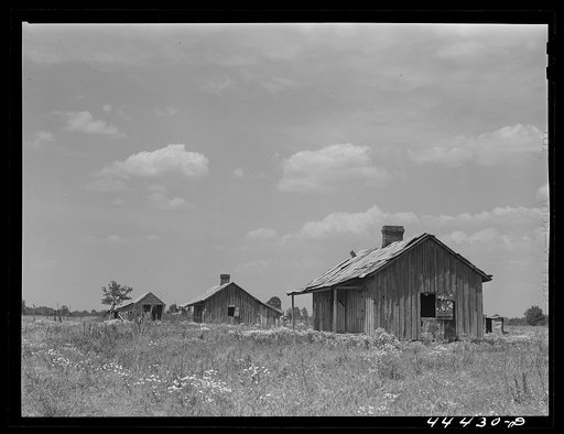 Abandoned houses in the Black Prairie region. Hale County, Alabama