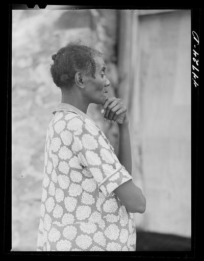 Negro tenant farm woman. A widow. She runs the farm with the help of two children. FSA (Farm Security Administration) client. Greene County, Georgia