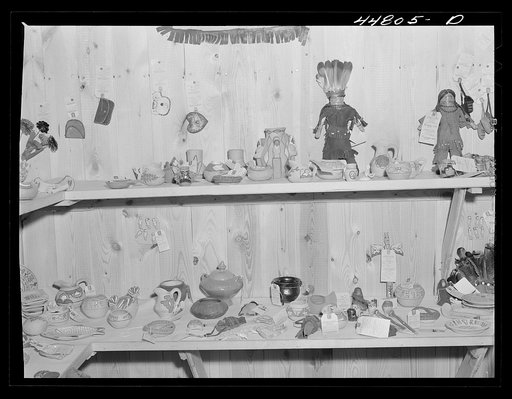 A display of Virginia Indian handicraft at the Virginia crafts co-op on U.S. Highway No. 1 about twenty miles north of Fredericksburg, Virginia