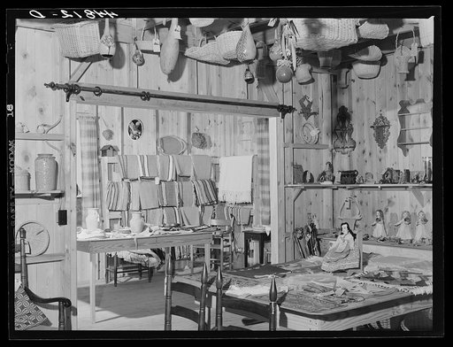 Interior of the Virginia crafts co-op on U. S. Highway No. 1, twenty miles north of Fredericksburg, Virginia