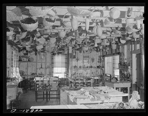 Interior of the Virginia crafts co-op on U. S. Highway No. 1, twenty miles north of Fredericksburg, Virginia