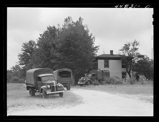 CCC (Civilian Conservation Corps) boys and trucks were used to help some of the families move out of the area being taken over by the Army in Caroline County, Virginia