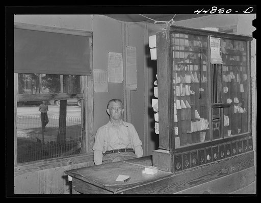 The postmaster in Upper Zion, a small town that will be evacuated to make room for the Army maneuver grounds. Caroline County, Virginia