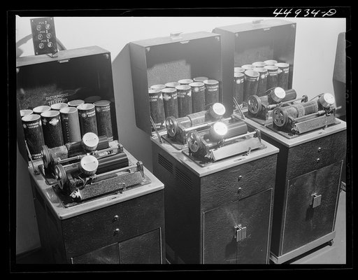 All conversations between airliners and airport control room are recorded on these dictaphones. Municipal airport, Washington, D.C.