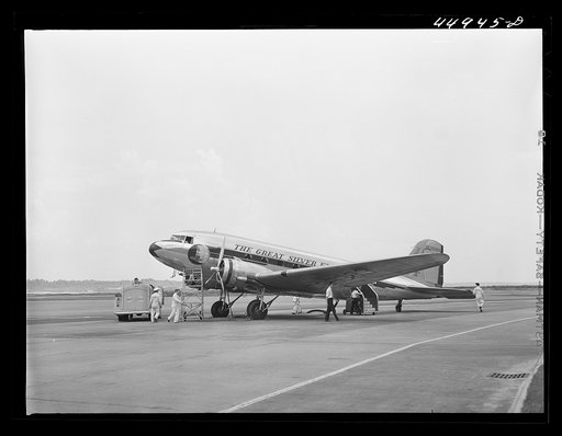 An airliner being readied for a take off. Municipal airport, Washington, D.C.